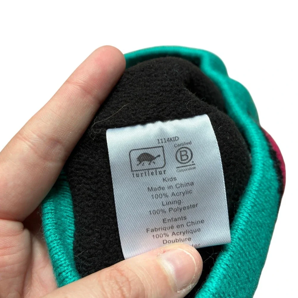 Turtle Fur Dinosaur Knit Beanie Kids One Size Teal Pink Fleece Lined Hat